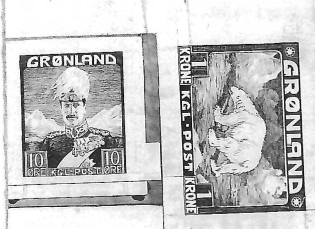 Original gravur til grønlands første frimærkeserie fra 1938