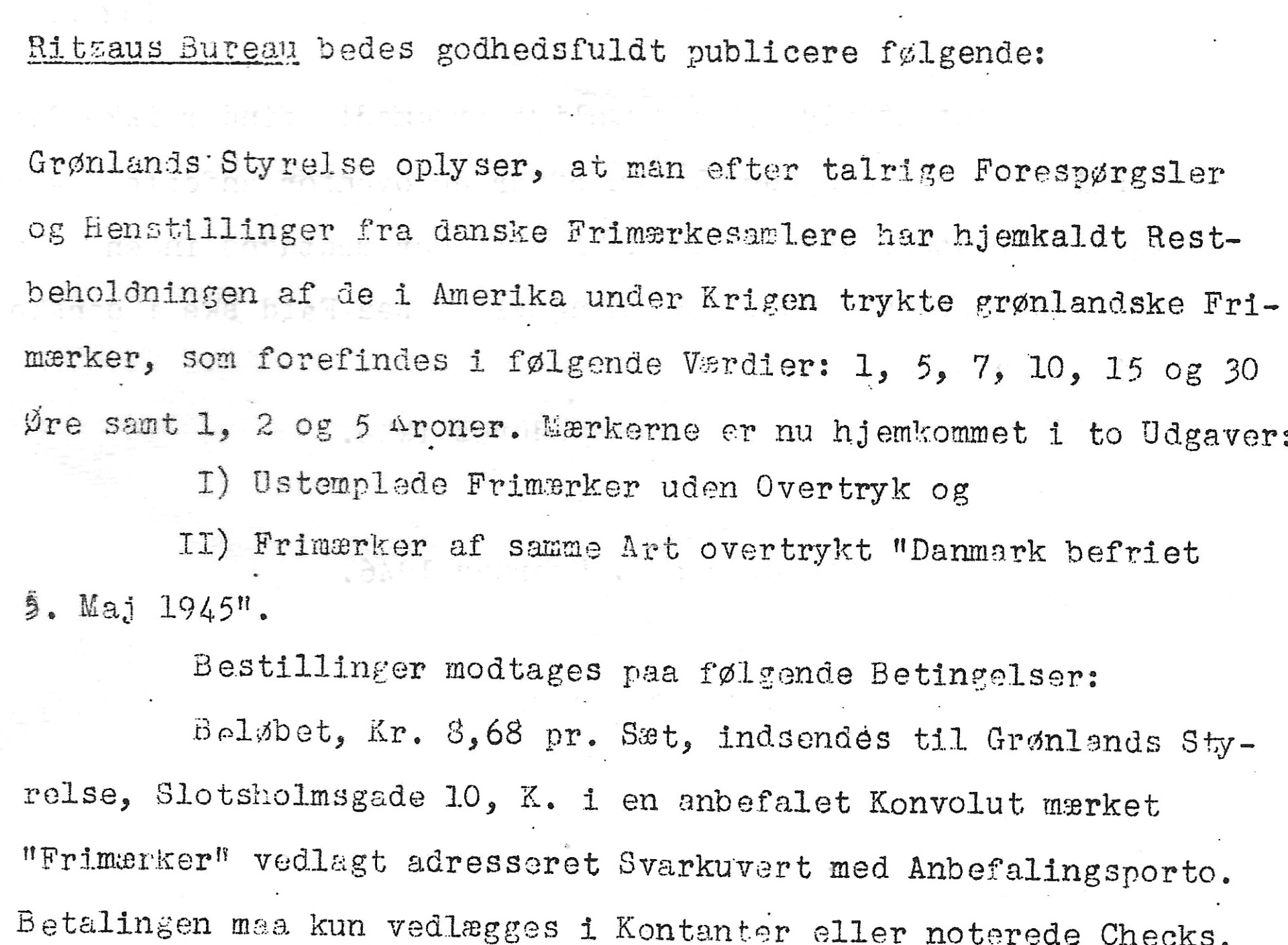 Salget i København af overtrykte sæt. Da Stolow havde lokket med at købe ekstra 5000 sæt blev der udleveret ekstra .
